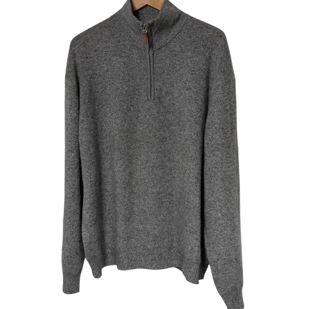 Alan Flusser Mens Gray 100% Pure Cashmere Quarter Zip Mock Neck Sweater XL